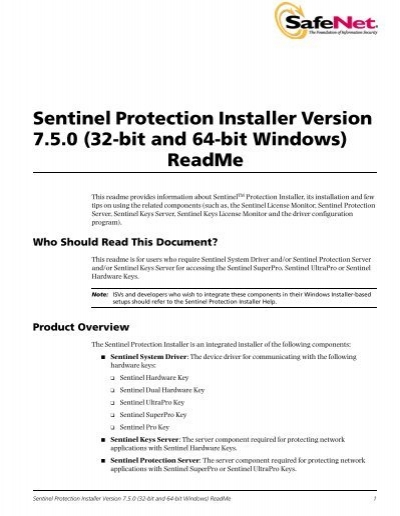 safenet sentinel protection installer